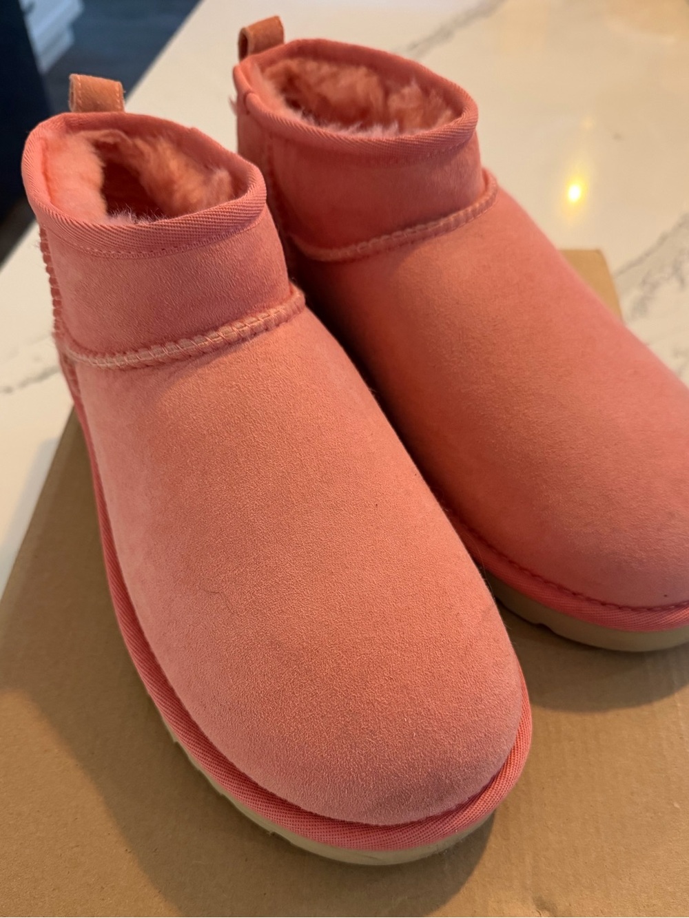 Ugg Women Cozy Pink Ultra Mini Suede Booties with Plush Lining